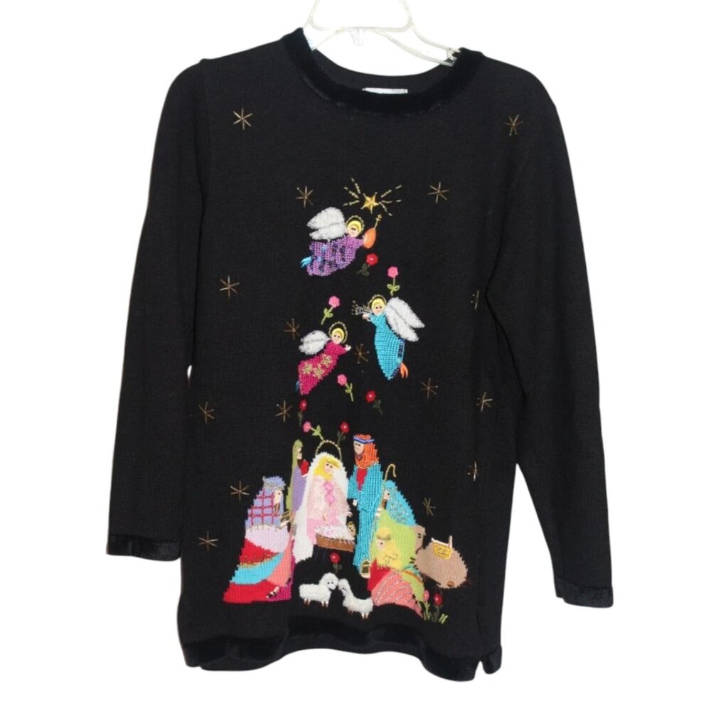 The Quacker Factory Vintage Nativity Christmas Sweater Embellished Size Small - Picture 2 of 6